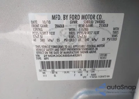2011 Ford Edge Se from USA, damaged, VIN 2FMDK3GC6BBA45261